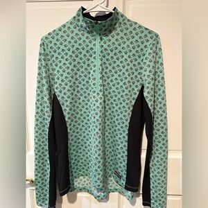 Kerrits Mint Geen and Black Patterned Zip-Up Top, Womens Med